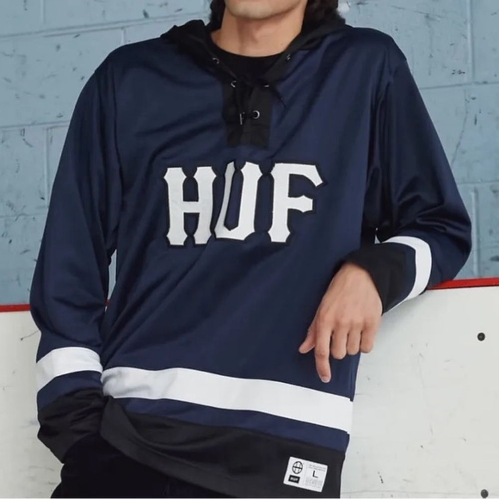 HUF Navy Hooded Hockey Jersey size S